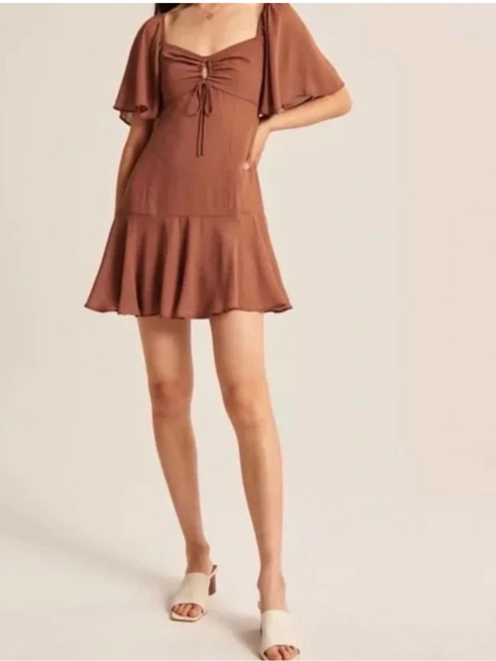 Abercrombie & Fitch Flutter Sleeve Keyhole Mini Dress Brown Size Small